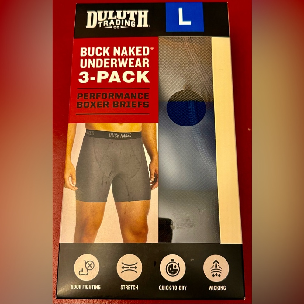 Duluth Trading Co Buck Naked Boxer Briefs 3-Pack - Gray, Blue, and Black - L